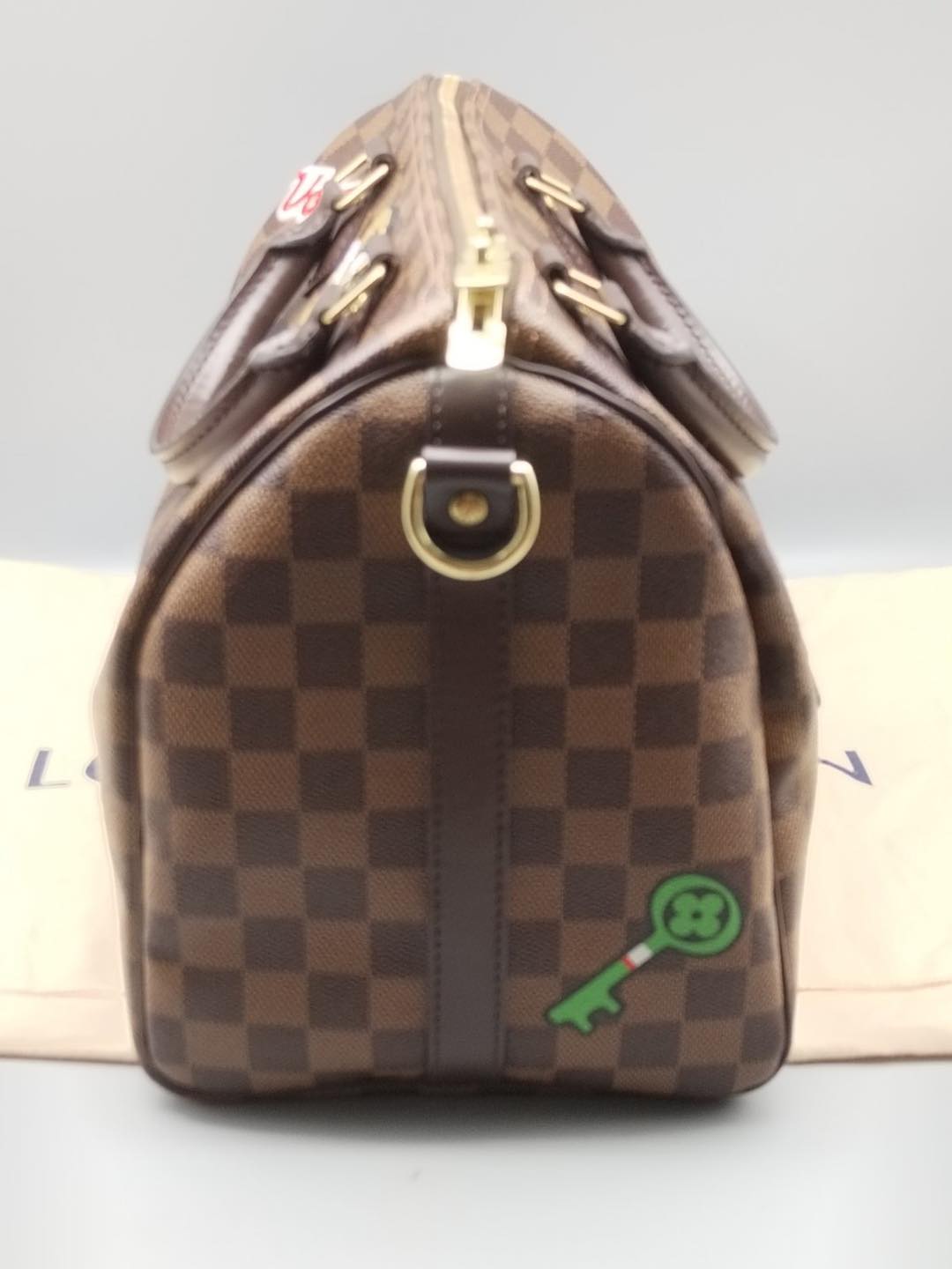 LOUIS VUITTON DAMIER EBENE PATCHES SPEEDY BANDOULIERE 30