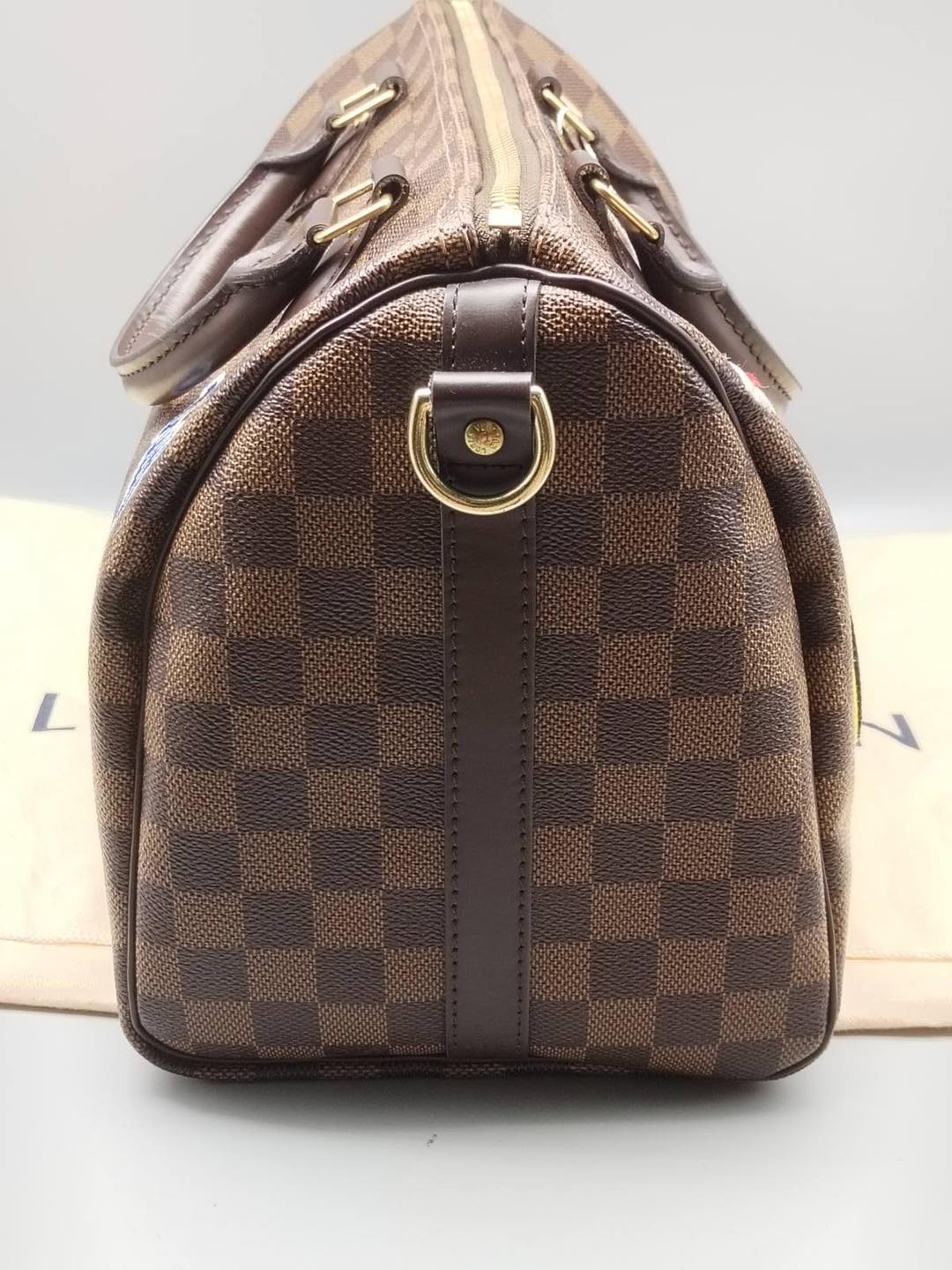 LOUIS VUITTON DAMIER EBENE PATCHES SPEEDY BANDOULIERE 30