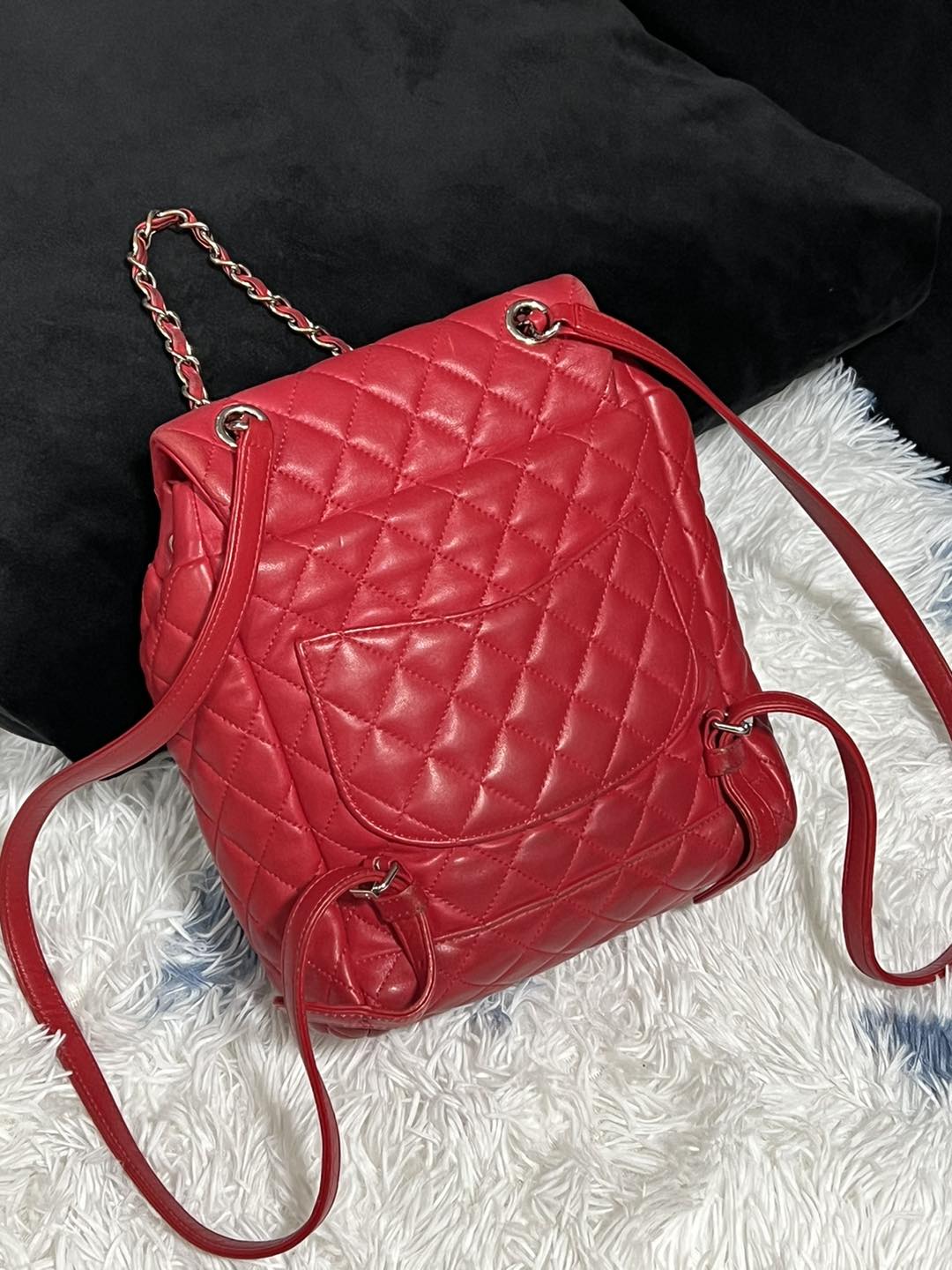 CHANEL Lambskin Quilted Small Urban Spirit Backpack Red