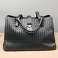 BOTTEGAVENETA NERO INTERCCIATO HAND BAG CALF SKIN LEATHER BLACK