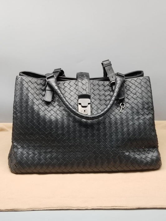 BOTTEGAVENETA NERO INTERCCIATO HAND BAG CALF SKIN LEATHER BLACK