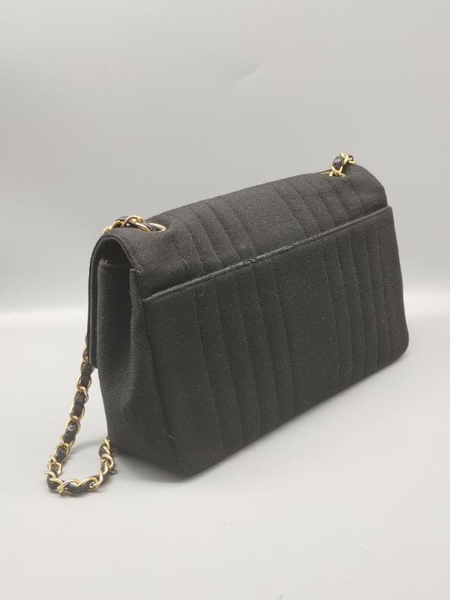 BLACK  JERSEY QUILTED MEDIUM SINGLE FLAP BAG