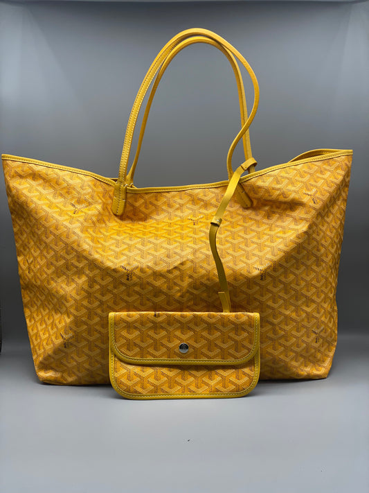 Goyard Goyardine Saint Louis GM Yellow Chevron Tote Bag