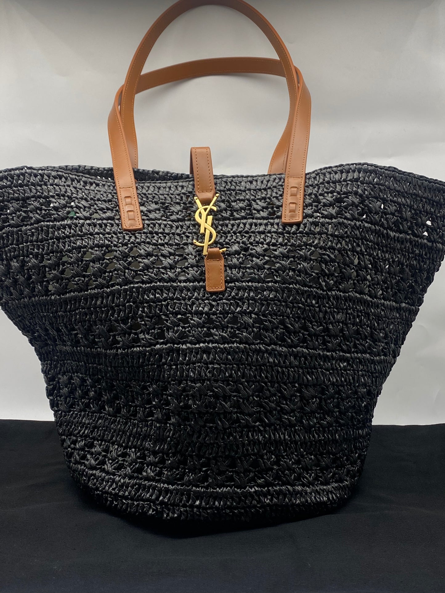 YSL Rafia Tote Bag In Black