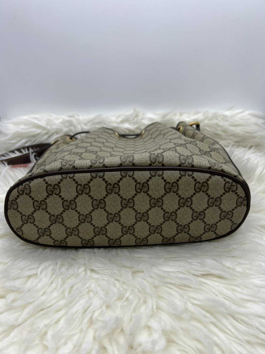 Gucci Drawstring Shoulder Bag Sherry Line Leather Brown