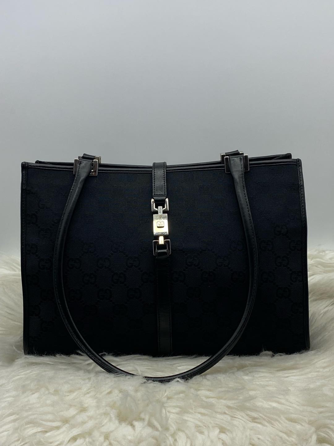 Gucci Black GG Canvass Jackie Tote Bag