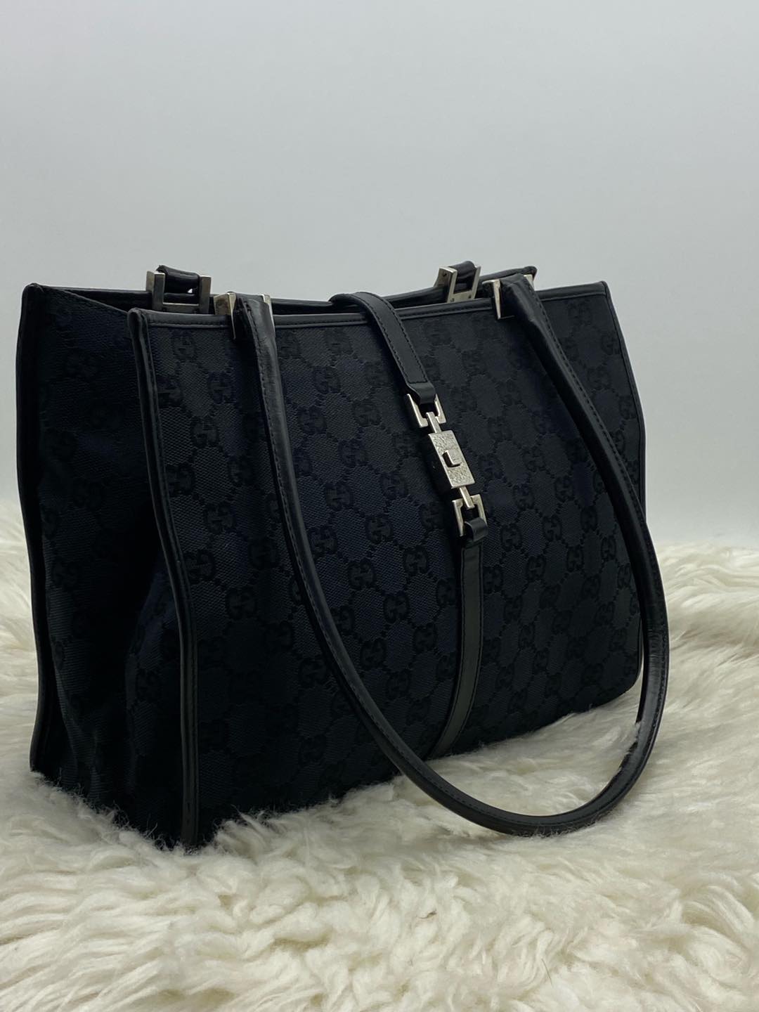 Gucci Black GG Canvass Jackie Tote Bag