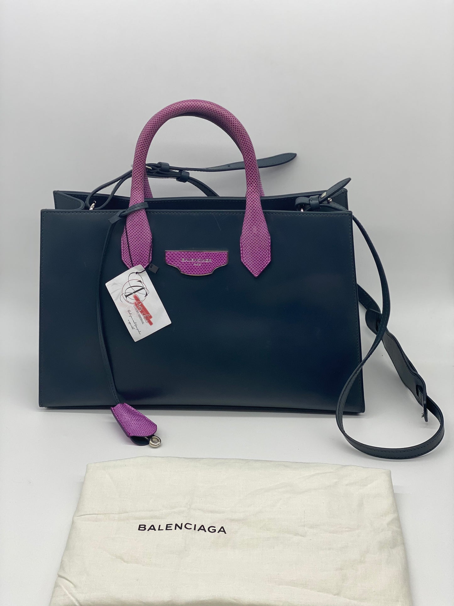 BALENCIAGA 2-Way Handbag Shoulder Bag Gray/Pink Purple Leather