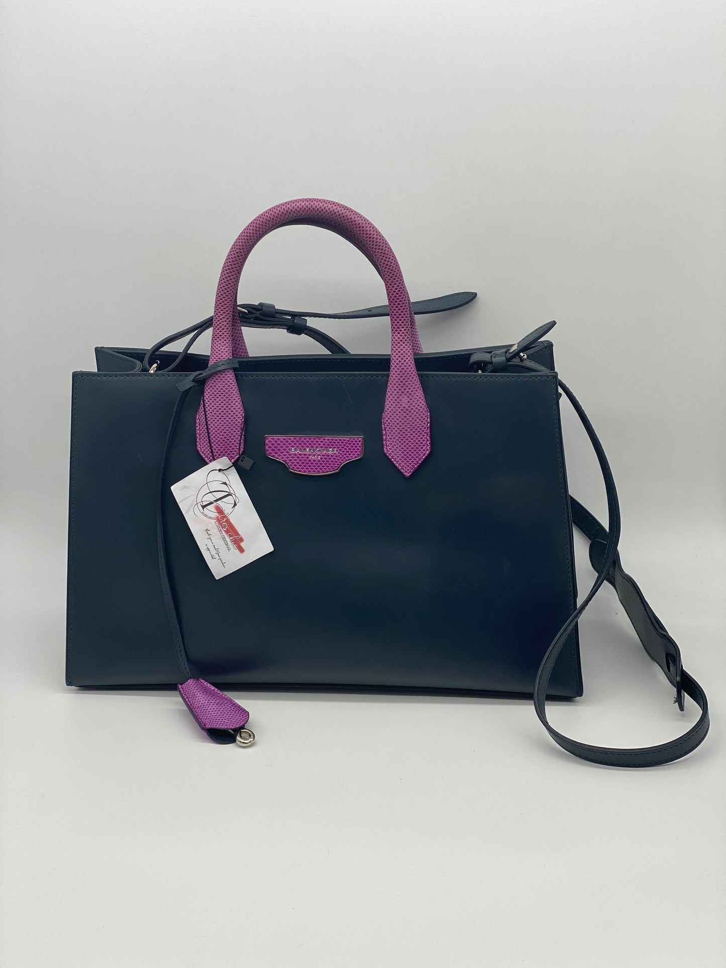 BALENCIAGA 2-Way Handbag Shoulder Bag Gray/Pink Purple Leather