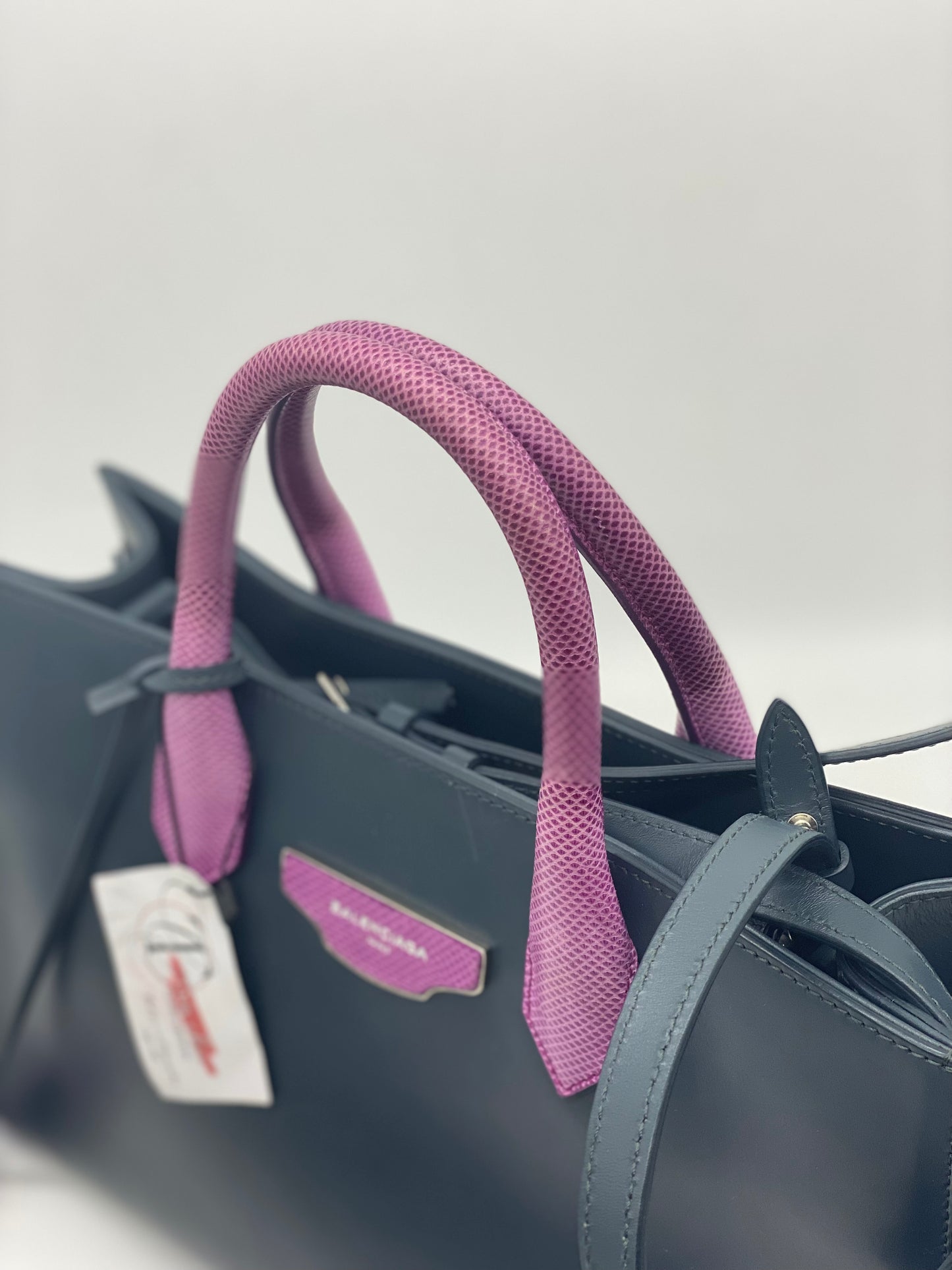 BALENCIAGA 2-Way Handbag Shoulder Bag Gray/Pink Purple Leather