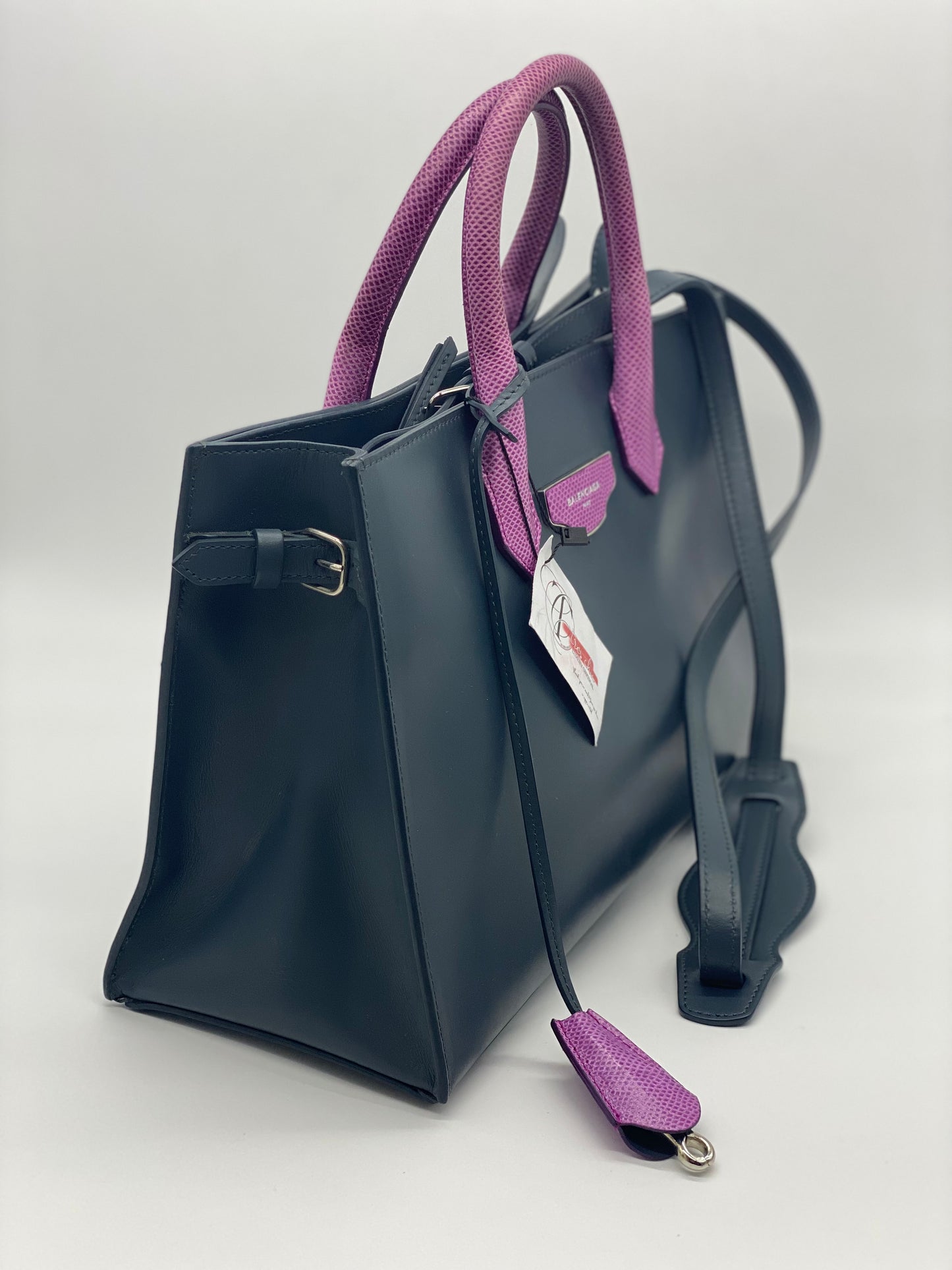 BALENCIAGA 2-Way Handbag Shoulder Bag Gray/Pink Purple Leather