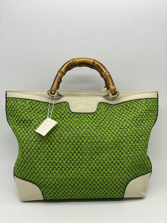 GUCCI BAMBOO SHOPPER TOTE WOVEN STRAW