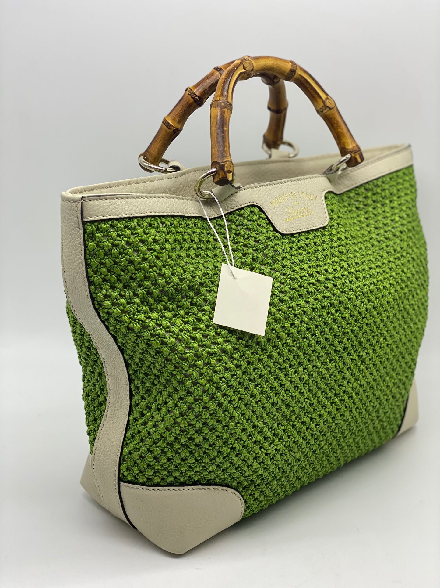 GUCCI BAMBOO SHOPPER TOTE WOVEN STRAW