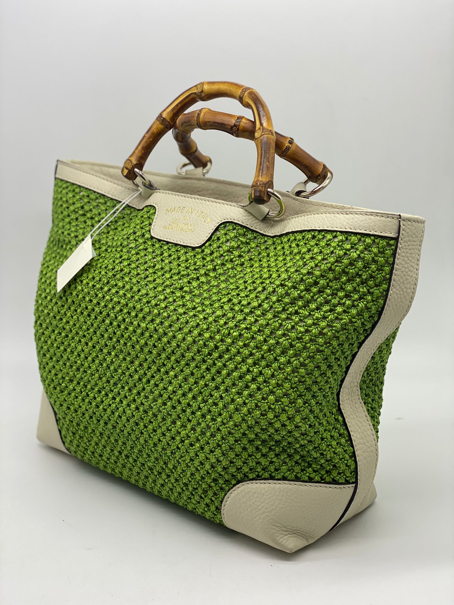 GUCCI BAMBOO SHOPPER TOTE WOVEN STRAW