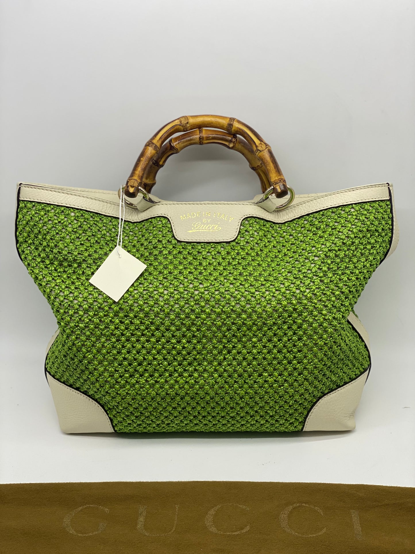 GUCCI BAMBOO SHOPPER TOTE WOVEN STRAW