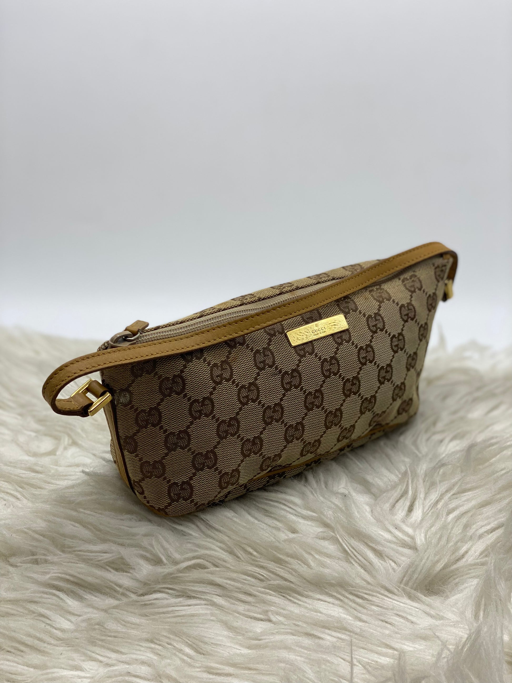Gucci GG Canvas and Leather Boat Pochette Bag Beige/Brown