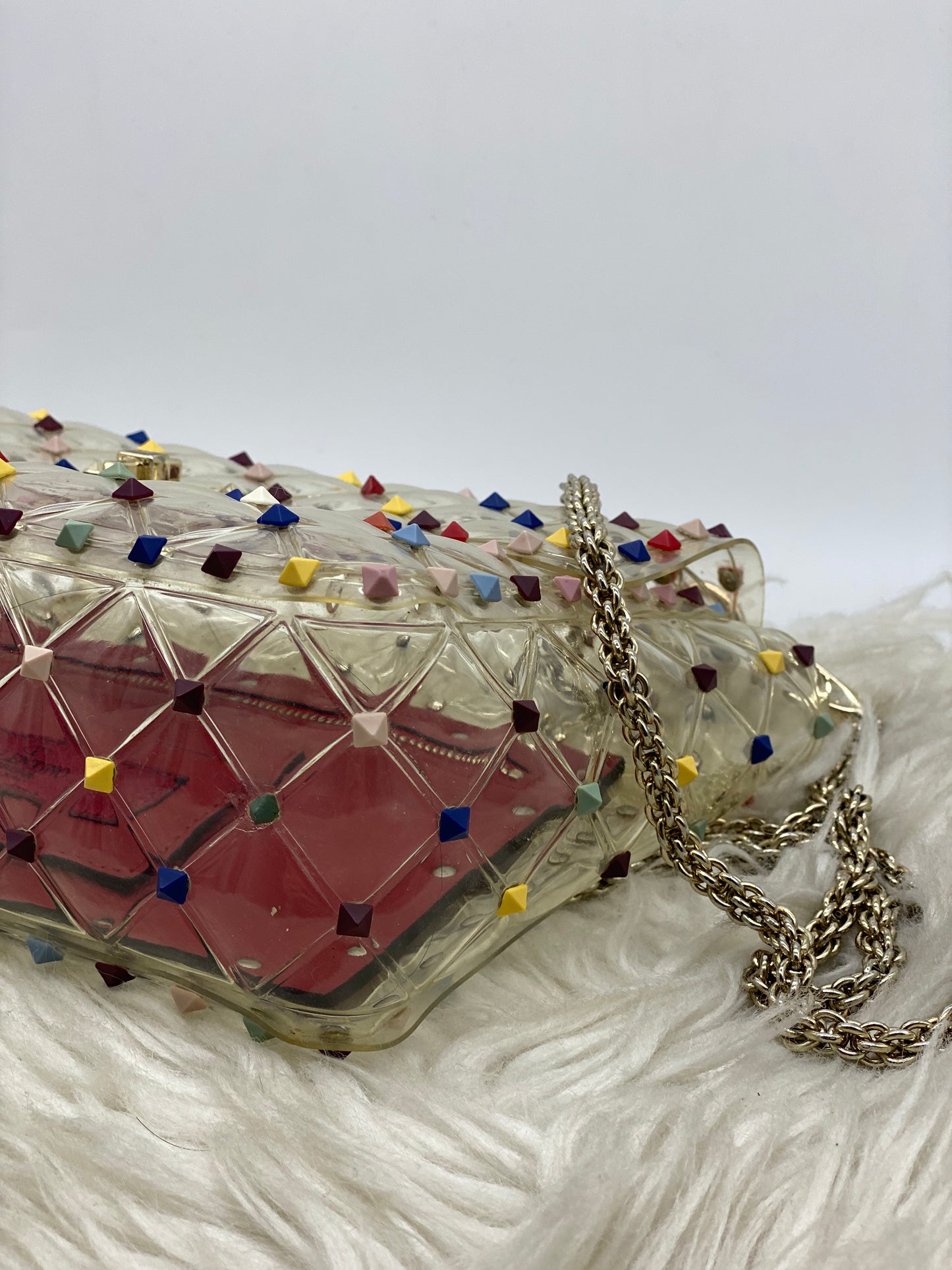 PRELOVED Valentino Clear/Red PVC Rockstud Spike Top Handle Bag