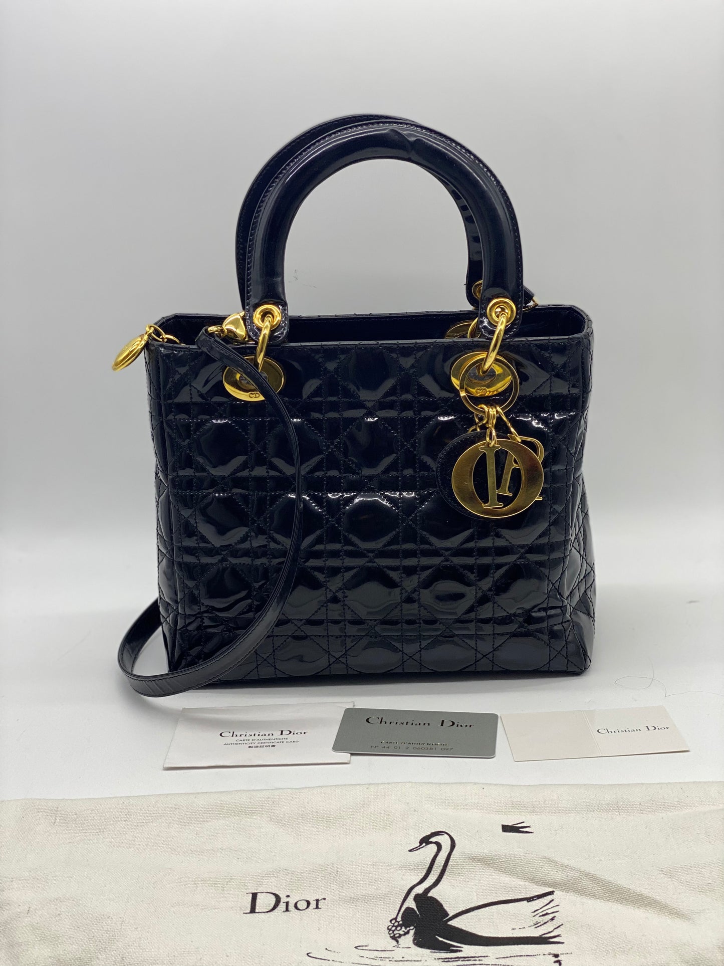 CHRISTIAN DIOR Lady Dior Small Patent Black Bag