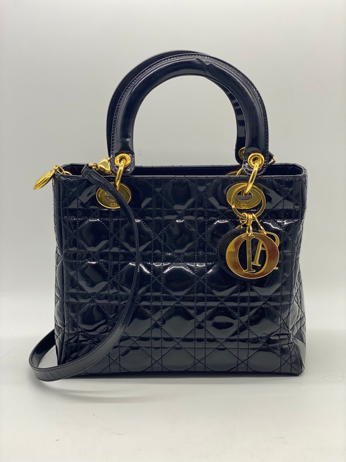 CHRISTIAN DIOR Lady Dior Small Patent Black Bag