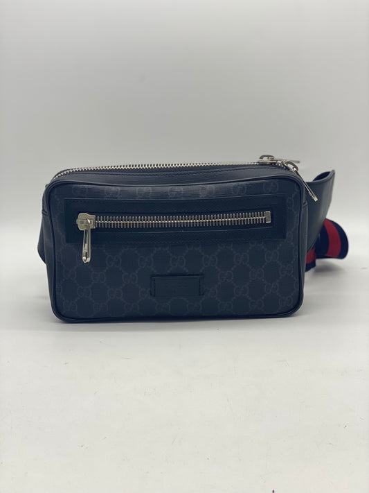 GUCCI Soft GG Supreme Monogram Web Belt Bag Black Grey