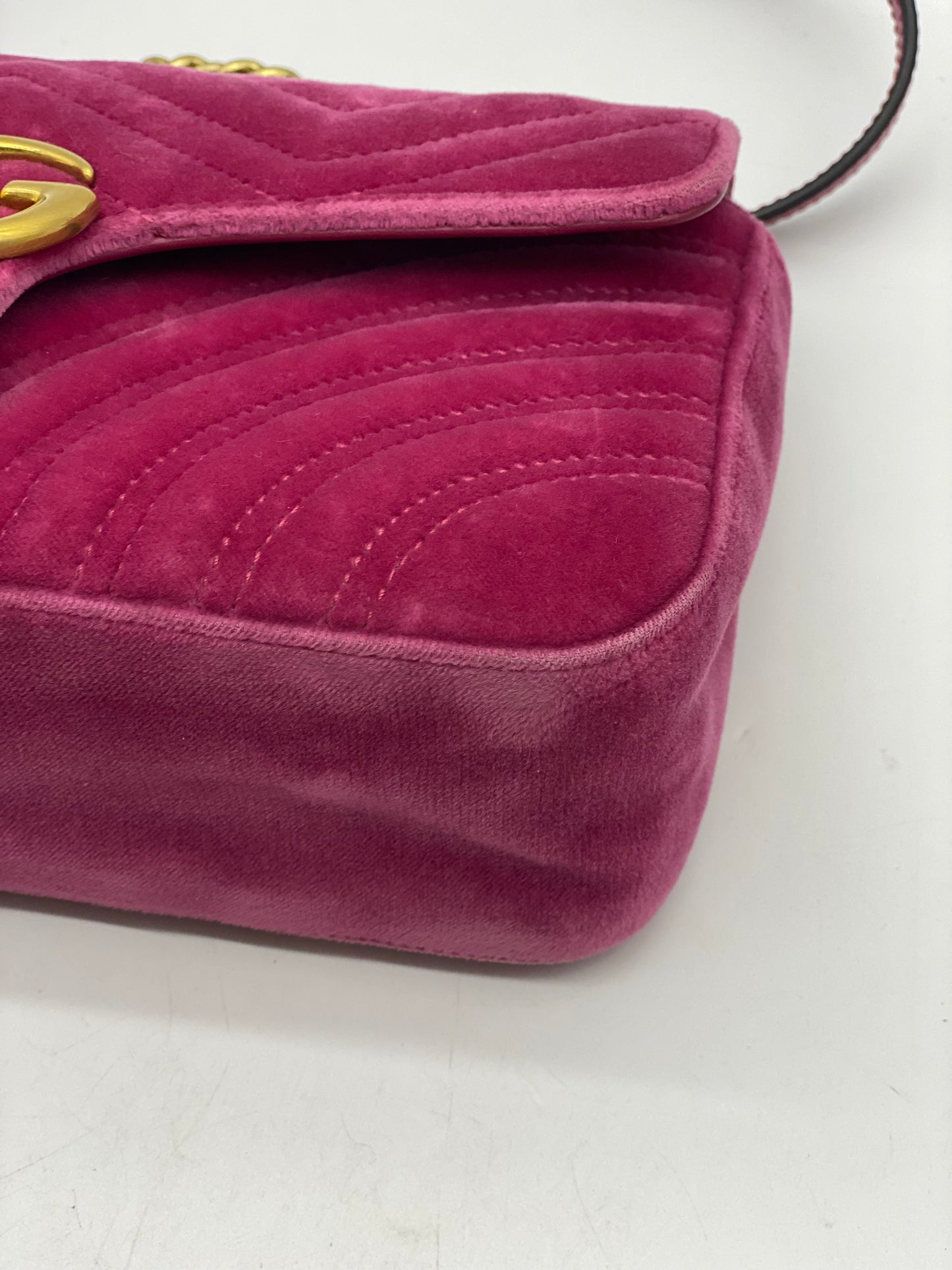 GUCCI Velvet Matelasse Small GG Marmont Shoulder Bag Light Raspberry Rose  1276004