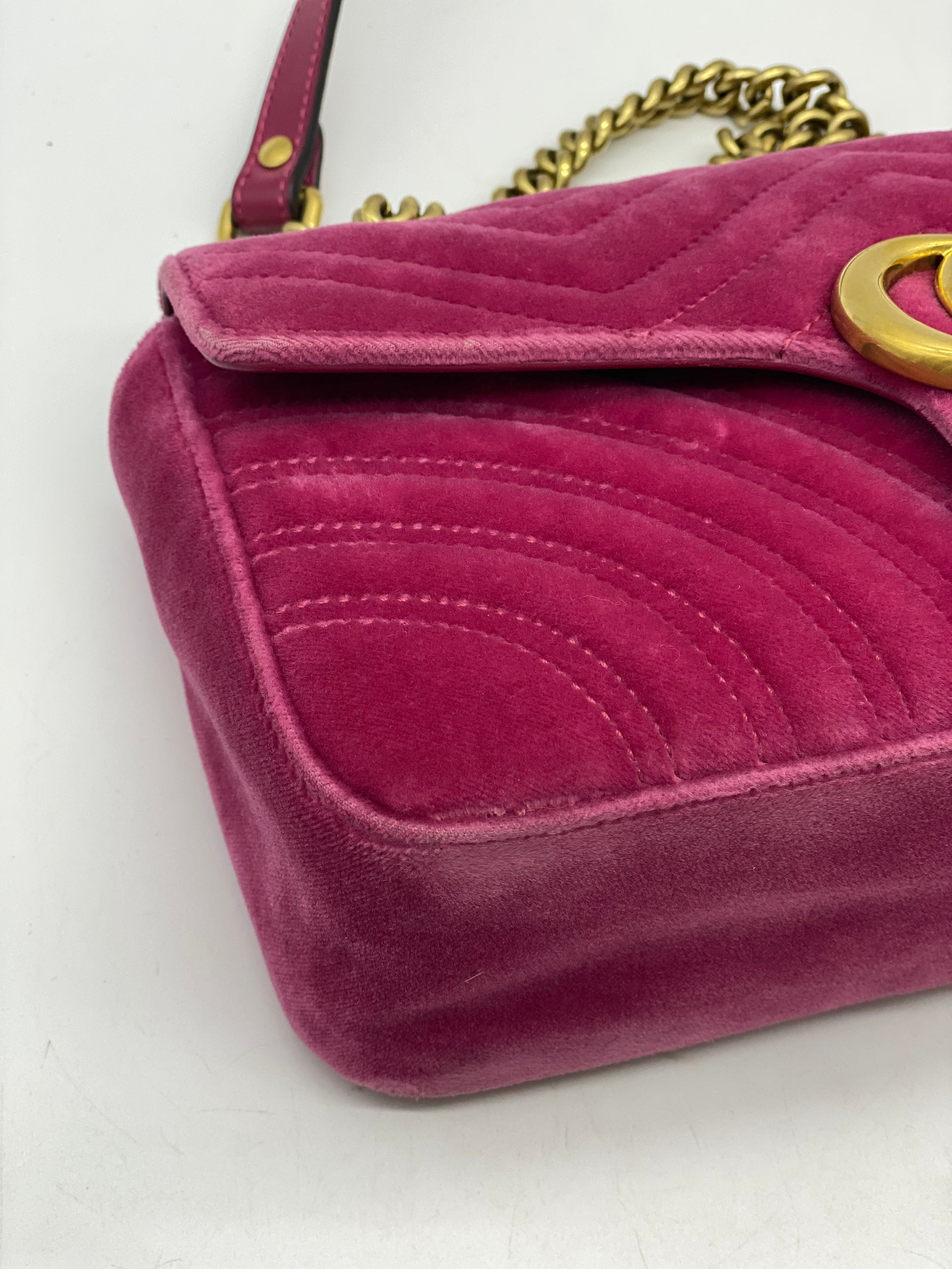 GUCCI Velvet Matelasse Small GG Marmont Shoulder Bag Light Raspberry Rose  1276004