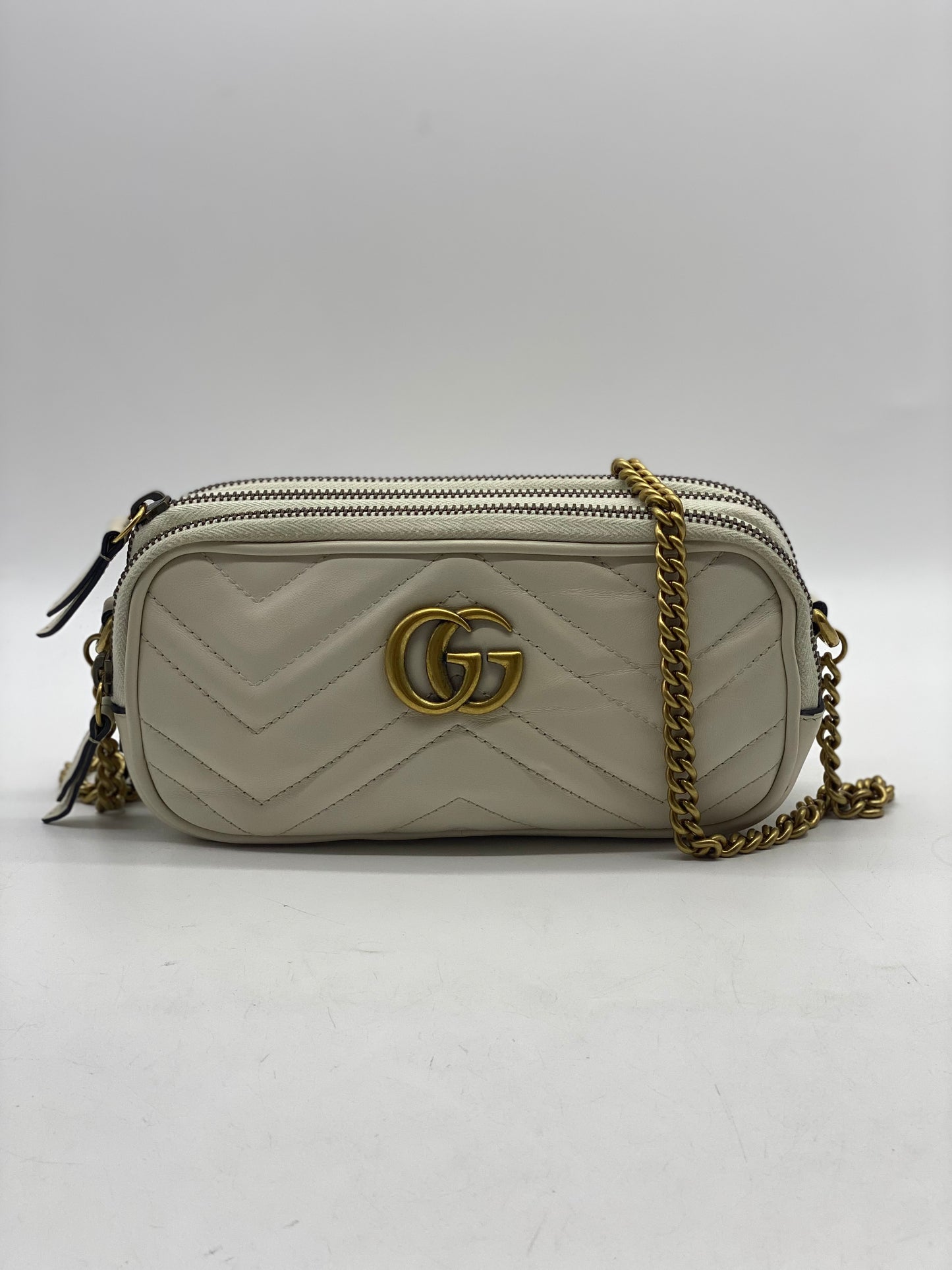 GG MARMONT TRIPLE ZIP LEATHER CROSSBODY BAG