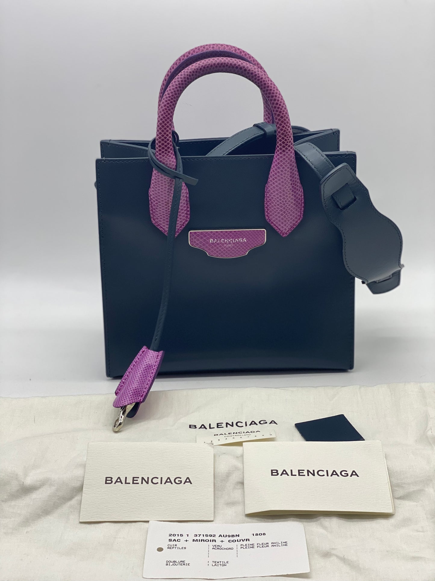 BALENCIAGA 2-Way Handbag Shoulder Bag Gray/Pink Purple Leather