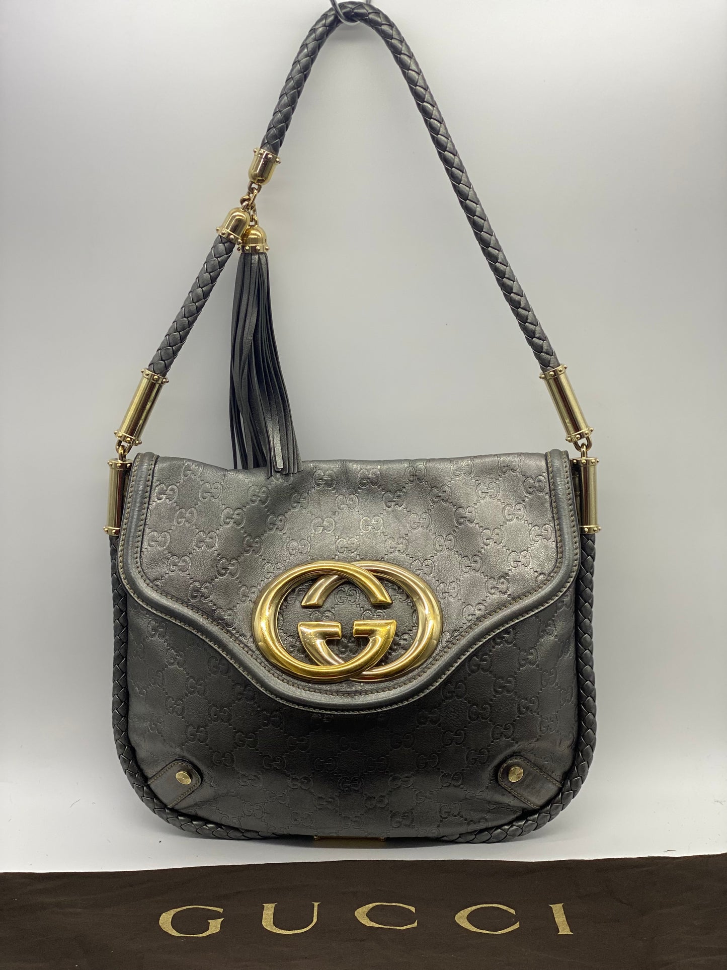 Gucci Metallic Silver Guccissima Leather Small Britt Shoulder Bag