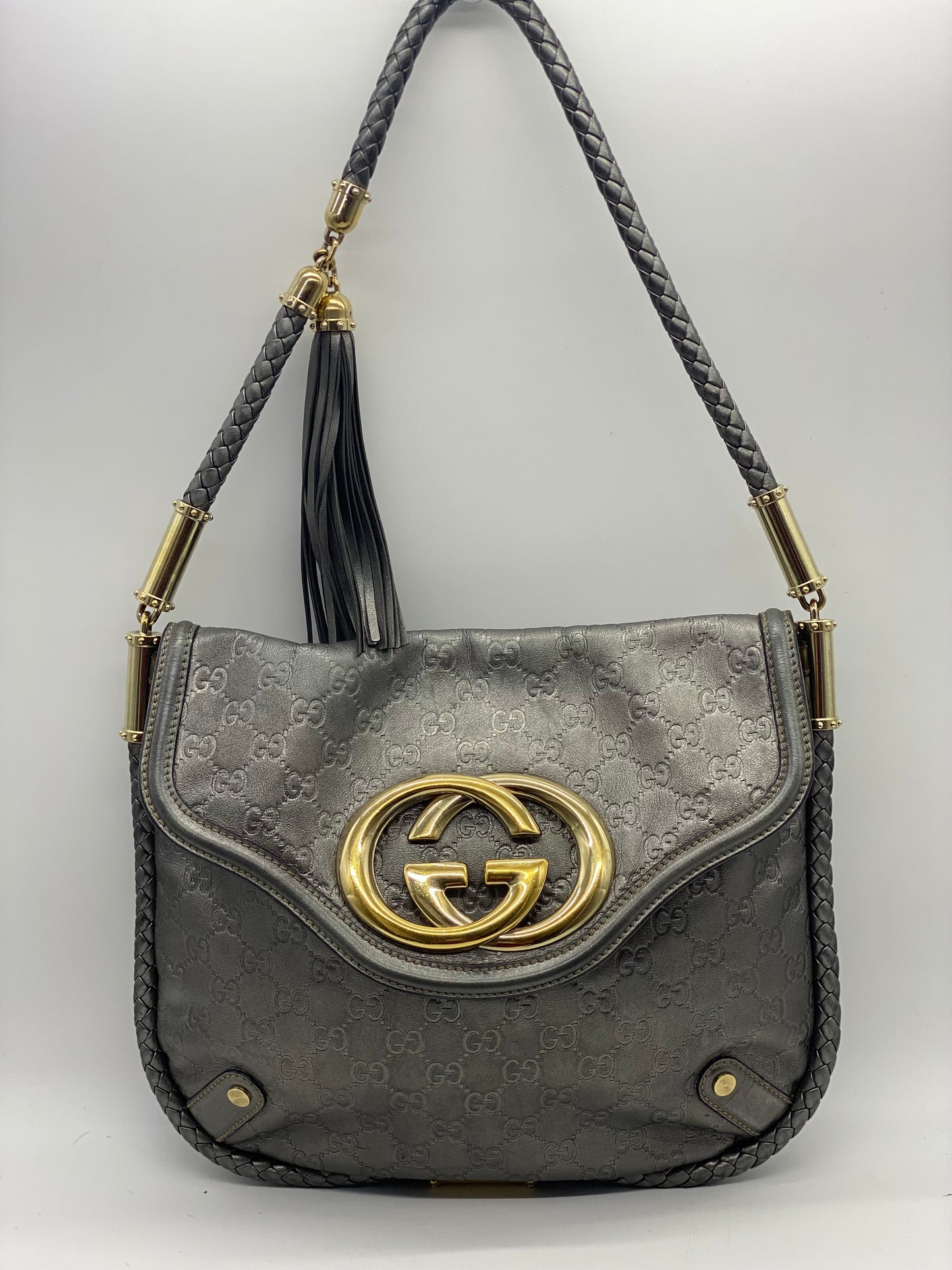 Gucci Metallic Silver Guccissima Leather Small Britt Shoulder Bag