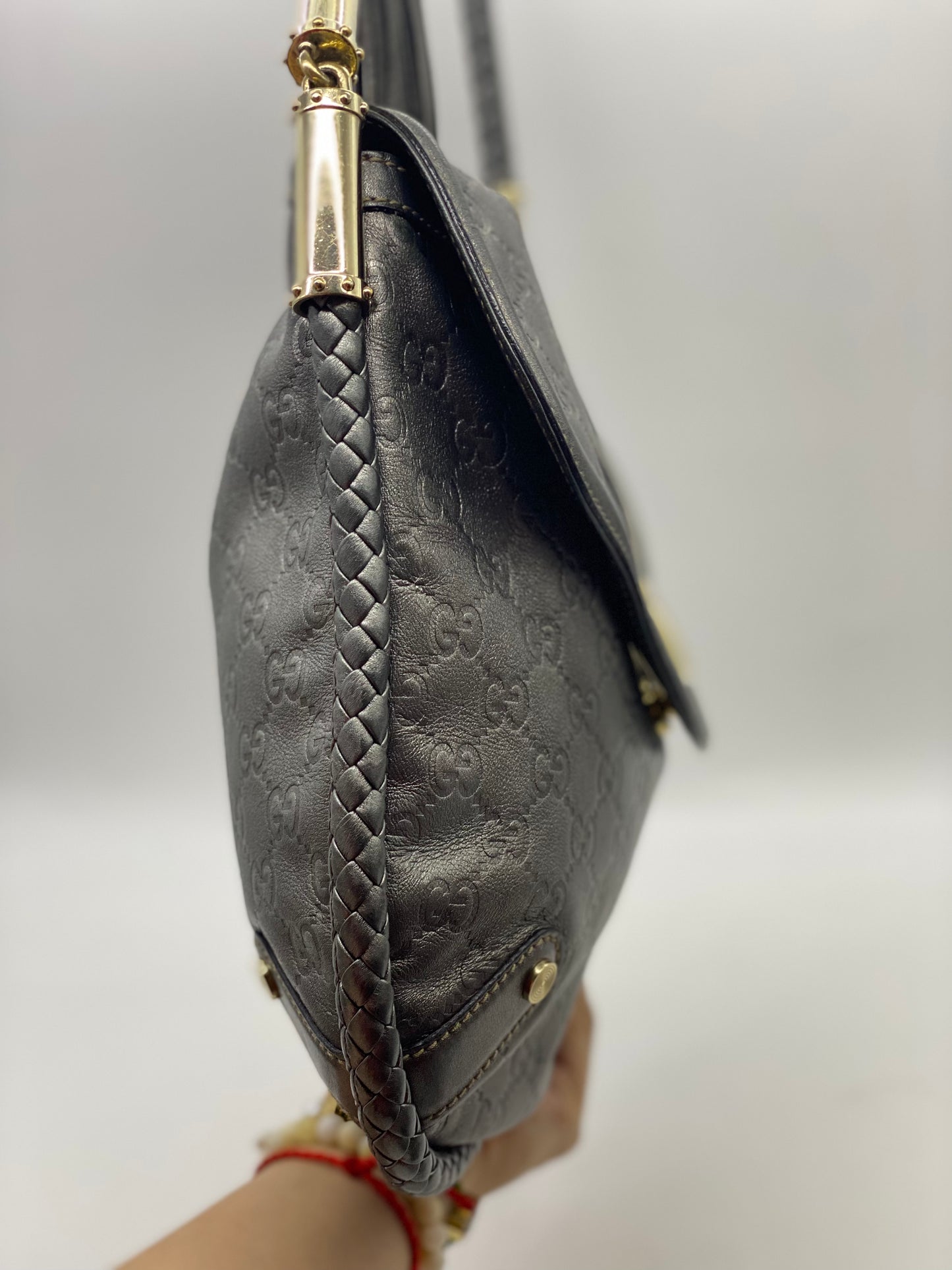 Gucci Metallic Silver Guccissima Leather Small Britt Shoulder Bag