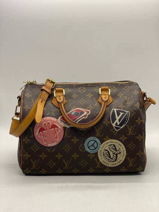 LOUIS VUITTON Limited Edition Monogram Canvas World Tour Speedy Bandouliere 30 Bag