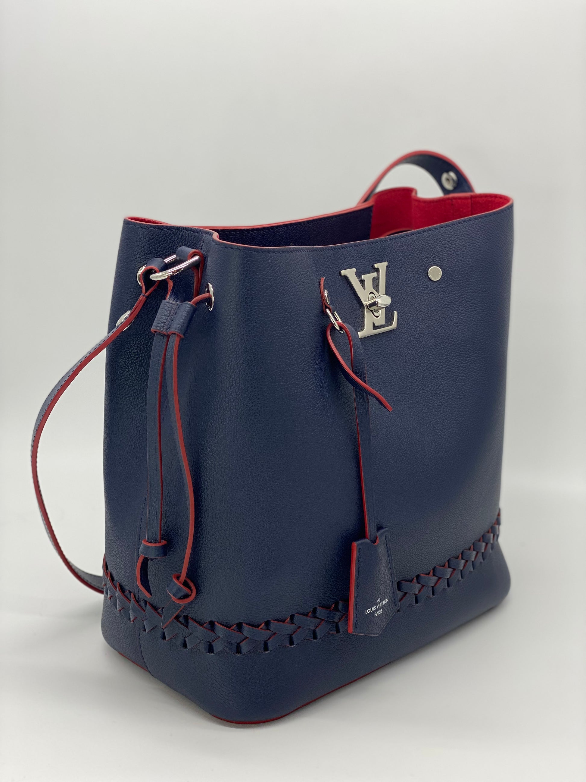 Louis Vuitton Marine Rouge Leather Lockme Bucket Bag - Yoogi's Closet